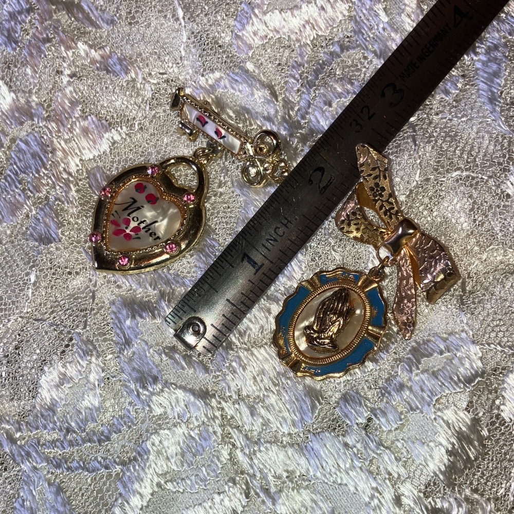 Gold-Tone Mother Heart & Blue Medallion Pin Set